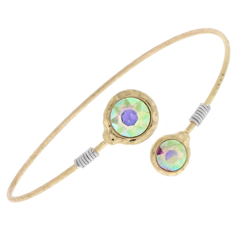 AB Iridescent Rhinestone Minimalist 2-Tone Bypass Bangle Bracelet